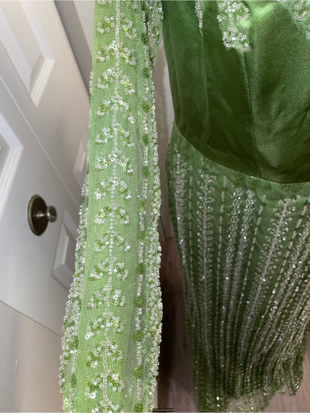 Lime Green Embroidered Long Sleeve Maxi Dress with a back corset lace up - Picture 5 of 9